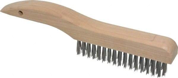 Made in USA - 4 Rows x 16 Columns Wire Scratch Brush - 10" OAL, 1-3/16" Trim Length, Wood Shoe Handle - Grade Industrial Supply