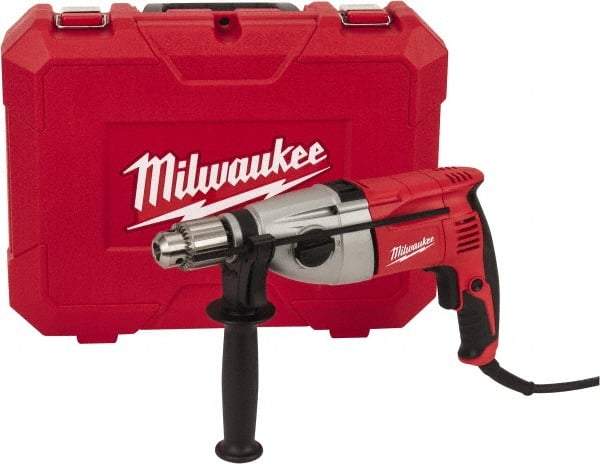 Milwaukee Tool - 120 Volt 1/2" Keyed Chuck Electric Hammer Drill - 0 to 20,000 & 0 to 40,000 BPM, 0 to 1,350 & 0 to 2,500 RPM, Reversible - Grade Industrial Supply