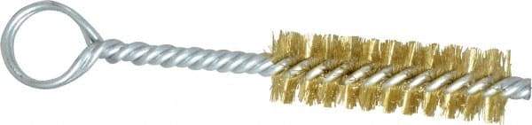 Made in USA - 2-1/2" Long x 3/4" Diam Brass Twisted Wire Bristle Brush - Double Spiral, 5-1/2" OAL, 0.01" Wire Diam, 0.235" Shank Diam - Grade Industrial Supply