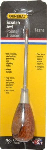 General - 6-1/2" OAL Steel Scratch Awl - Hardwood Handle - Grade Industrial Supply