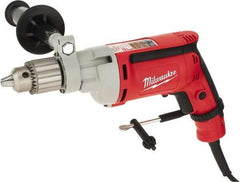 Milwaukee Tool - 1/2" Keyed Chuck, 850 RPM, Pistol Grip Handle Electric Drill - 8 Amps, 120 Volts, Non-Reversible, Includes 1/2" Magnum Drill, Chuck Key with Holder, Side Handle - Grade Industrial Supply