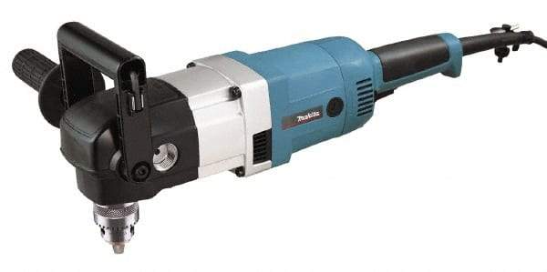 Makita - 1/2" Keyed Chuck, 300 & 1,200 RPM, Angled Handle Electric Drill - 10 Amps, 115 Volts, Reversible, Includes Chuck Key, Drill Chuck, Hex Wrench, Key Holder, Side Handle, Tool Case - Grade Industrial Supply