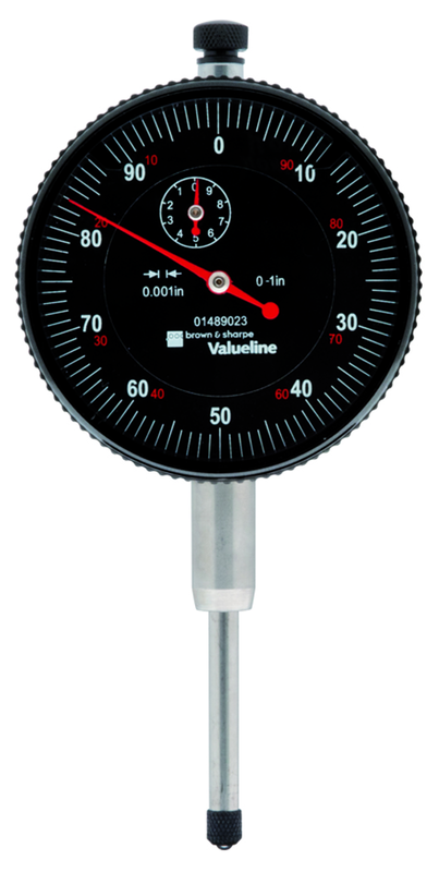 2-1/4" Face 0-100 Dial Reading .001" Graduation Black Face Indicator - Grade Industrial Supply