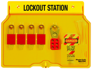 Padllock Wall Station - 12-1/4 x 16 x 1-3/4''-With (4) 1106 Aluminum Padlocks - Grade Industrial Supply