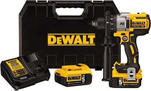 DeWALT - 20 Volt 1/2" Chuck Pistol Grip Handle Cordless Drill - 0-2000 RPM, Keyless Chuck, Reversible, 2 Lithium-Ion Batteries Included - Grade Industrial Supply