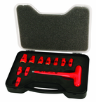 Insulated 1/4" Inch T-Handle Socket Set Includes Socket Sizes: 3/16; 7/32; 1/4; 9/32; 5/16; 11/32; 3/8; 7/16; 1/2; 9/16 and T Handle In Storage Box. 11 Pieces - Grade Industrial Supply