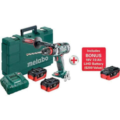 Metabo - 18 Volt 1/2" Chuck Pistol Grip Handle Cordless Drill - 0-500 & 0-2050 & 3800 RPM, Keyless Chuck, Reversible, 3 Lithium-Ion Batteries Included - Grade Industrial Supply