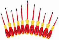 Insulated Slim Integrated Insulation 11 Piece Screwdriver Set Slotted 3.5; 4; 4.5; 5.5; 6.5; Phillips #1 & 2; Xeno #1 & 2; Square #1 & 2 - Grade Industrial Supply