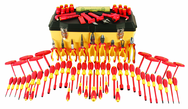 80 Piece - Insulated Tool Set with Pliers; Cutters; Nut Drivers; Screwdrivers; T Handles; Knife; Sockets & 3/8" Drive Ratchet w/Extension; Adjustable Wrench; Ruler - Grade Industrial Supply