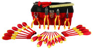 25 Piece - Insulated Tool Set with Pliers; Cutters; Ruler; Knife; Slotted; Phillips; Square & Terminal Block Screwdrivers; Nut Drivers in Tool Box - Grade Industrial Supply