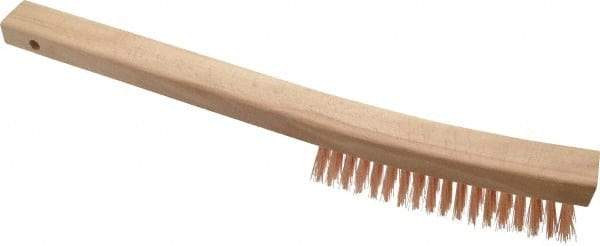 Ampco - 4 Rows x 19 Columns Bronze Curve-Handle Wire Brush - 13-3/4" OAL, 1-1/8" Trim Length, Wood Curved Handle - Grade Industrial Supply