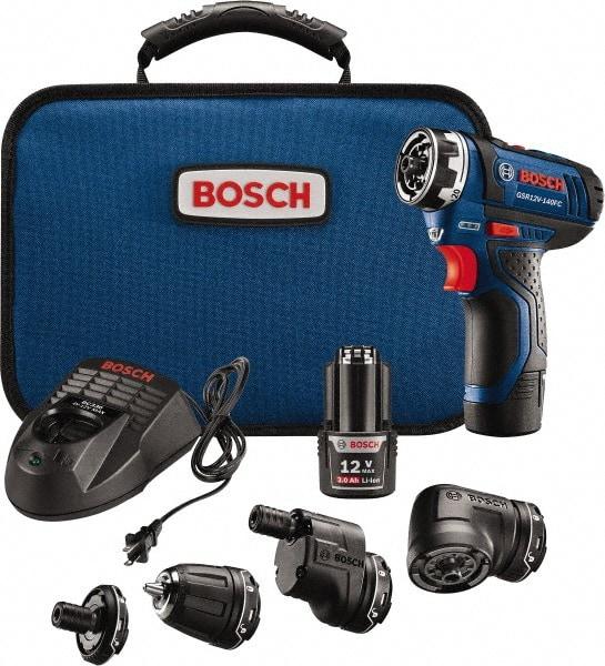 Bosch - 12 Volt 1/4" Chuck Pistol Grip Handle Cordless Drill - 0-400 & 0-1300 RPM, Reversible, 2 Lithium-Ion Batteries Included - Grade Industrial Supply