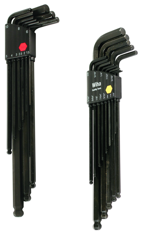 22 Piece - .050 - 3/8" & Metric 1.5 - 10.0mm - Black Finish - Ball End Hex L-Key Long Arm Inch Set - Grade Industrial Supply