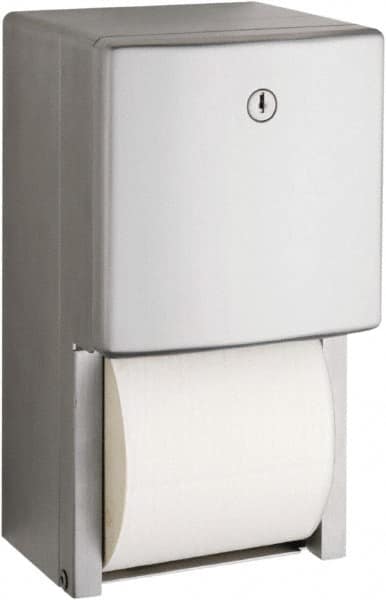 Bobrick - Standard Double Roll Stainless Steel Toilet Tissue Dispenser - 6.1667" Wide x 11" High x 5-15/16" Deep, Silver - Grade Industrial Supply