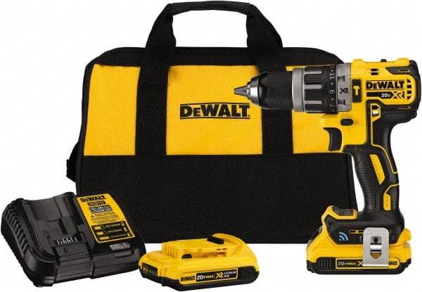 DeWALT - 20 Volt 1/2" Chuck Pistol Grip Handle Cordless Drill - 0-2000 RPM, Keyless Chuck, Reversible, 2 Lithium-Ion Batteries Included - Grade Industrial Supply