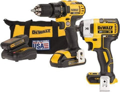 DeWALT - 20 Volt 1/2" Chuck Pistol Grip Handle Cordless Drill - 0-600 & 0-2000 RPM, Keyless Chuck, Reversible, 2 Lithium-Ion Batteries Included - Grade Industrial Supply