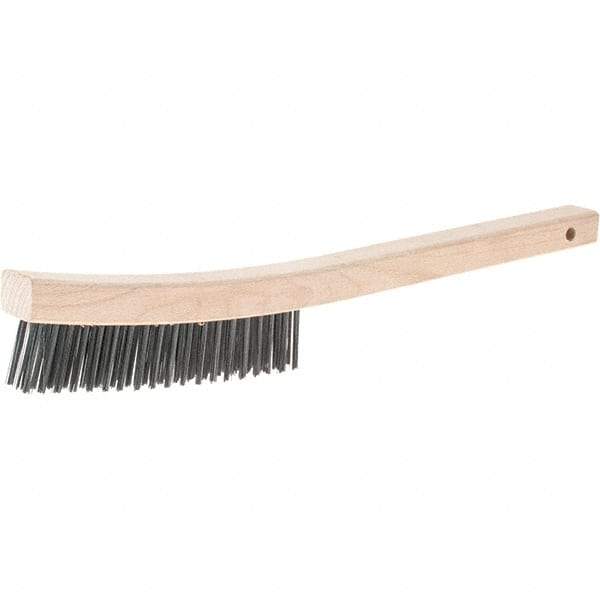 Weiler - 3 Rows x 19 Columns Steel Scratch Brush - 14" Brush Length, 14" OAL, 1-3/16 Trim Length, Wood Handle - Grade Industrial Supply