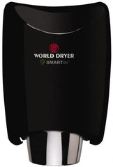 World Dryer - 1250 Watt Black Finish Electric Hand Dryer - 208/230 Volts, 1.8-5.2 Amps, 9-21/64" Wide x 12-1/2" High x 7-5/8" Deep - Grade Industrial Supply