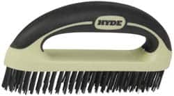 Hyde Tools - 1-1/8 Inch Trim Length Steel Scratch Brush - 8" Brush Length, 8" OAL, 1-1/8" Trim Length, Plastic with Rubber Overmold Ergonomic Handle - Grade Industrial Supply