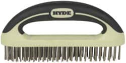 Hyde Tools - 1-1/8 Inch Trim Length Stainless Steel Scratch Brush - 8" Brush Length, 8" OAL, 1-1/8" Trim Length, Plastic with Rubber Overmold Ergonomic Handle - Grade Industrial Supply