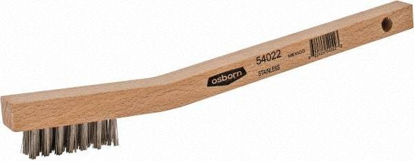 Osborn - 3 Rows x 7 Columns Stainless Steel Scratch Brush - 1-7/16" Brush Length, 7-3/4" OAL, 7/16" Trim Length, Wood Curved Handle - Grade Industrial Supply