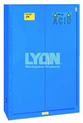 Acid Storage Cabinet - #5545 - 43 x 18 x 65" - 45 Gallon - w/2 shelves, three poly trays, bi-fold self-closing door - Blue Only - Grade Industrial Supply