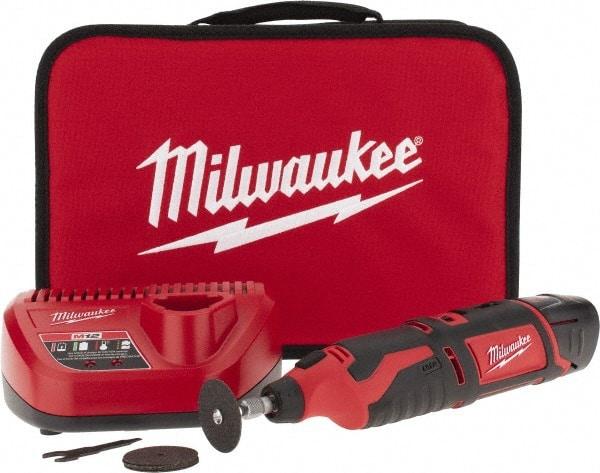 Milwaukee Tool - 12 Volt, Cordless Rotary Tool Kit - 5,000 to 32,000 RPM, Battery Included - Grade Industrial Supply