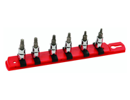 6 Piece - T10 - T30 on Rail - 1/4" Square Drive with 1/4" Replaceable Hex Bit - Torx Bit Socket Set - Grade Industrial Supply