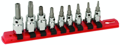 1/4" Drive: T10s; T15s; T20s; T27s; T30s and 3/8" T40s (1/4" Bit) and 3/8" T45s; T50s (5/16" Bit) on rail - Square Drive Replaceable Bit - Security Torx Bit Socket Set - Grade Industrial Supply