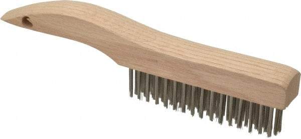 Weiler - 4 Rows x 16 Columns Stainless Steel Scratch Brush - 5" Brush Length, 10" OAL, 1-3/16" Trim Length, Wood Shoe Handle - Grade Industrial Supply