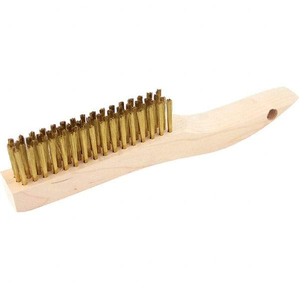 Brush Research Mfg. - 4 Rows x 16 Columns Brass Scratch Brush - 4-3/4" Brush Length, 10-1/4" OAL, 1-1/8 Trim Length, Wood Shoe Handle - Grade Industrial Supply