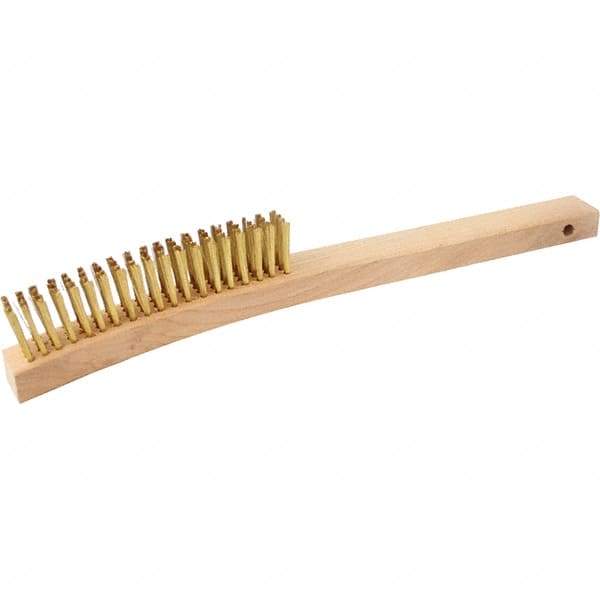 Brush Research Mfg. - 4 Rows x 19 Columns Brass Scratch Brush - 5-3/4" Brush Length, 13-3/4" OAL, 1-1/8 Trim Length, Wood Curved Back Handle - Grade Industrial Supply