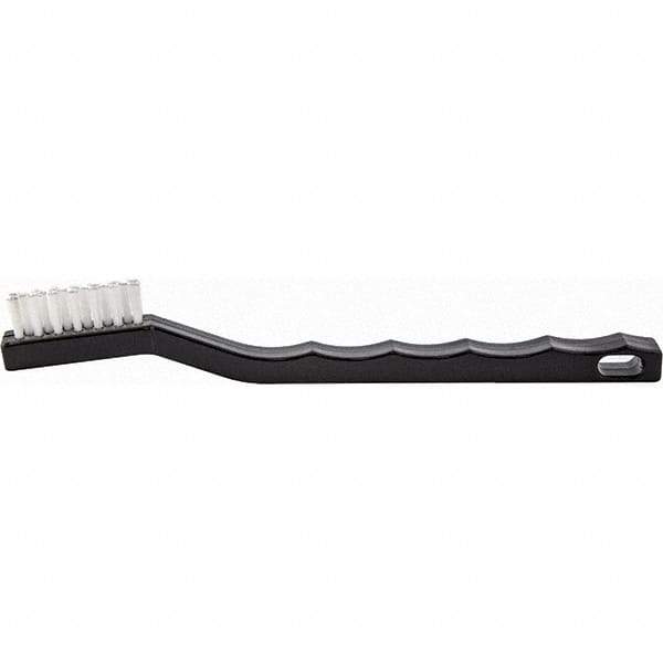 Brush Research Mfg. - 4 Rows x 7 Columns Nylon Scratch Brush - 1/2" Brush Length, 7-1/4" OAL, 1/2 Trim Length, Wood Curved Back Handle - Grade Industrial Supply