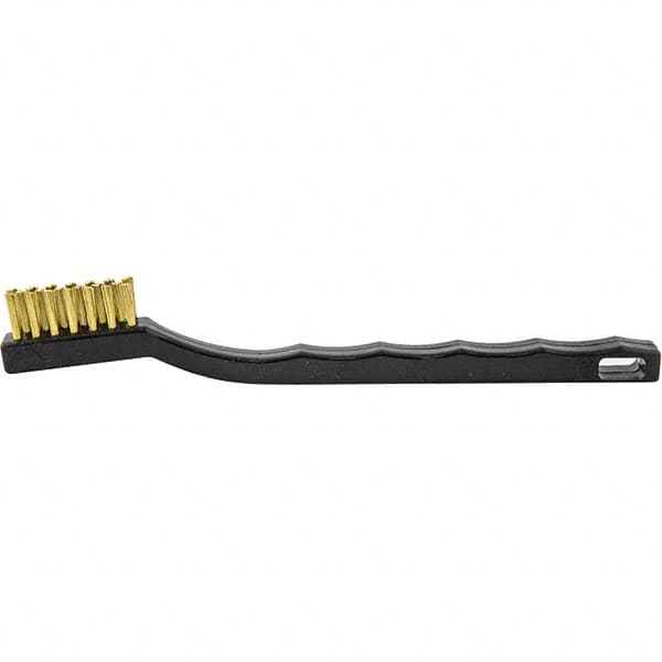 Brush Research Mfg. - 4 Rows x 7 Columns Brass Scratch Brush - 1/2" Brush Length, 7-1/4" OAL, 1/2 Trim Length, Wood Curved Back Handle - Grade Industrial Supply