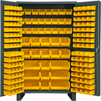 48"W - 14 Gauge - Lockable Cabinet - With 171 Yellow Hook-on Bins - Flush Door Style - Gray - Grade Industrial Supply