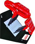 10 Piece - 3/32 - 3/8" T-Handle Style - 6'' Arm- Hex Key Set with Plain Grip in Stand - Grade Industrial Supply