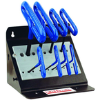 10 Piece - 3/32 - 3/8" T-Handle Style - 9'' Arm- Hex Key Set with Plain Grip in Stand - Grade Industrial Supply