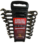 8 Piece - 5/16 to 3/4" - 15° Offset - Reversible Ratcheting Combination Wrench Set - Grade Industrial Supply