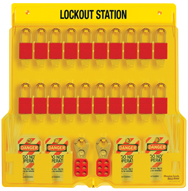 Padllock Wall Station - 22 x 22 x 1-3/4''-With (20) 3Red Steel Padlocks - Grade Industrial Supply