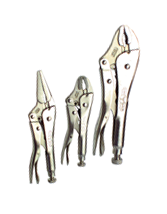 Locking Plier Set -- 3pc. Chrome Plated- Includes: 5"; 10" Curved Jaw / 6" Long Nose - Grade Industrial Supply