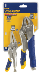 Fast Release Curved Jaw Locking Pliers Set -- 2 Pieces -- Includes: 10" Curved Jaw & 6" Long Nose - Grade Industrial Supply