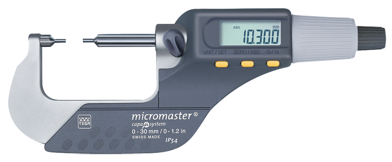 0 - 1.2" / 0 - 30mm Measuring Range - .00005/.001mm Resolution - Friction Thimble - Carbide Face - Electronic Spline Micrometer - Grade Industrial Supply