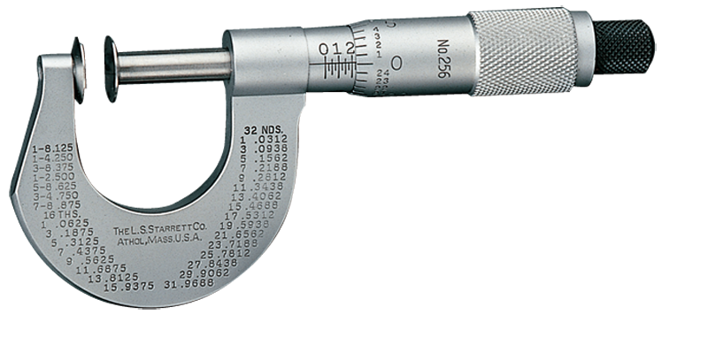 #256MRL-25 -  0 - 25mm Measuring Range - .01mm Graduation - Ratchet Thimble - High Speed Steel Face - Disc Micrometer - Grade Industrial Supply