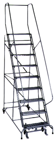 Model 1000; 9 Steps; 32 x 65'' Base Size - Steel Mobile Platform Ladder - Grade Industrial Supply