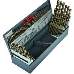 114 Pc. 3 in 1 (1/16" - 1/2" by 64ths / 1-60 / 1mm thru 13mm x.5mm) Cobalt Bronze Oxide Jobber Drill Set - Grade Industrial Supply