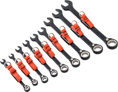 Proto® Tether-Ready 9 Piece Black Chrome Reversible Combination Ratcheting Wrench Set - Spline - Grade Industrial Supply