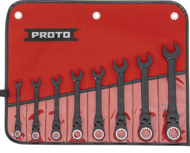 Proto® 8 Piece Black Chrome Combination Locking Flex-Head Ratcheting Wrench Set - Spline - Grade Industrial Supply