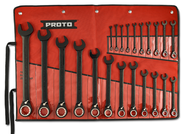 Proto® 22 Piece Black Chrome Reversible Combination Ratcheting Wrench Set - Spline - Grade Industrial Supply