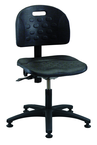 Polyurethane Task Stool - Adj. Contoured Bbackrest, Seat and Back Tilt, Glides Standard, Casters Optional, Pneu Hgt Adj, Contoured Waterfall Seat, Black Plastic ABS Base, Desk Hgt 17"-22.5" - Grade Industrial Supply