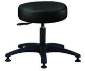 Heavy-Duty NaughaSoft Vinyl Stool - 16 x 4" Round Seat, Backless, Pneumatic Seat Hgt Adj, Standard Glides --Black -- Desk height 16.5"-21.5" - Grade Industrial Supply